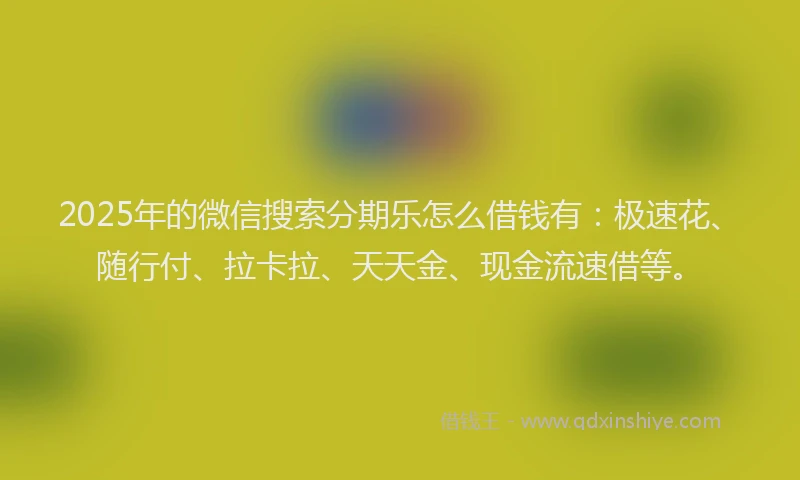 2025年的微信搜索分期乐怎么借钱有：极速花、随行付、拉卡拉、天天金、现金流速借等。