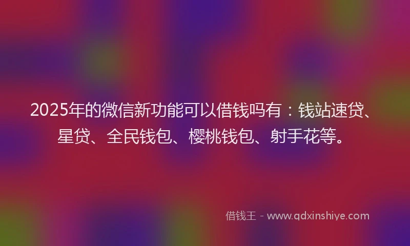 2025年的微信新功能可以借钱吗有：钱站速贷、星贷、全民钱包、樱桃钱包、射手花等。