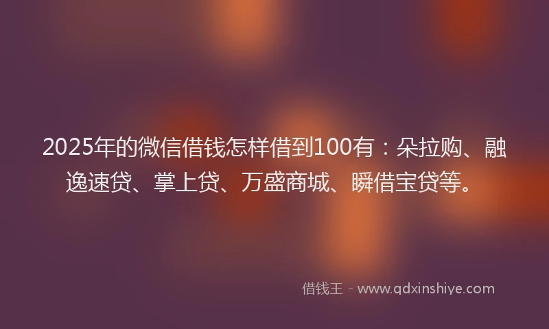 2025年的微信借钱怎样借到100有：朵拉购、融逸速贷、掌上贷、万盛商城、瞬借宝贷等。