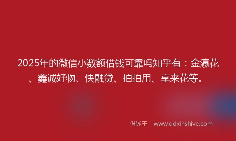 2025年的微信小数额借钱可靠吗知乎有：金瀛花、鑫诚好物、快融贷、拍拍用、享来花等。