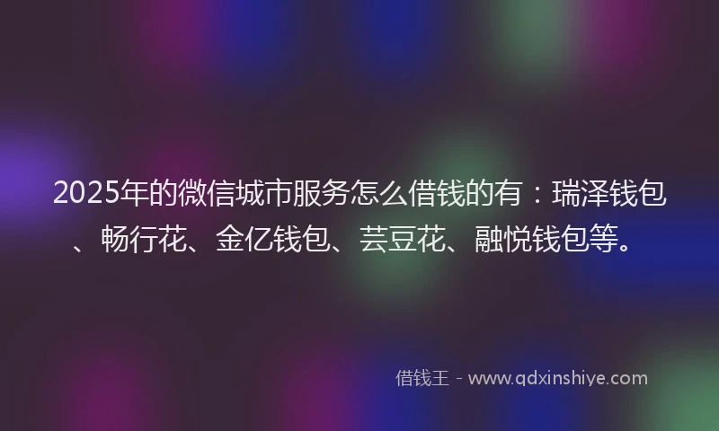 2025年的微信城市服务怎么借钱的有：瑞泽钱包、畅行花、金亿钱包、芸豆花、融悦钱包等。