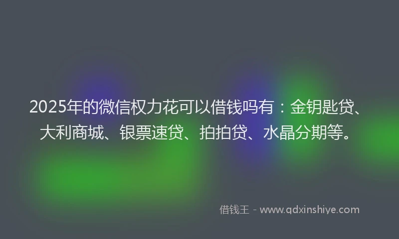 2025年的微信权力花可以借钱吗有：金钥匙贷、大利商城、银票速贷、拍拍贷、水晶分期等。