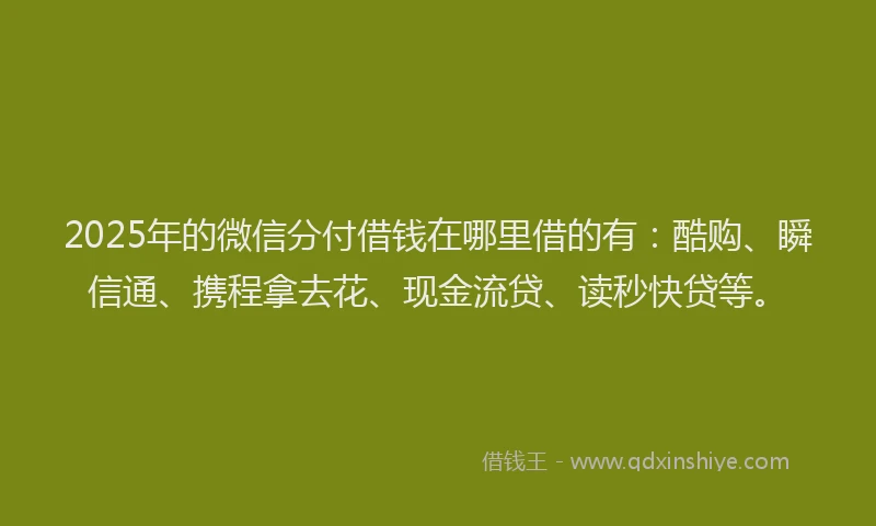 2025年的微信分付借钱在哪里借的有：酷购、瞬信通、携程拿去花、现金流贷、读秒快贷等。
