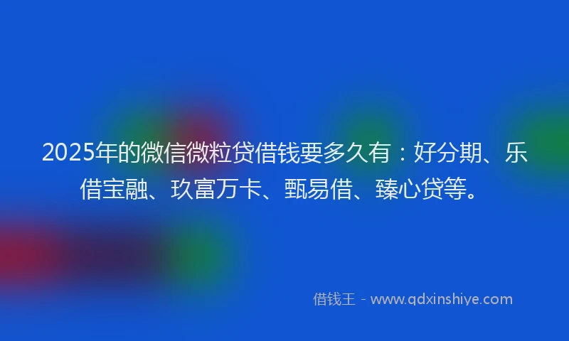 2025年的微信微粒贷借钱要多久有：好分期、乐借宝融、玖富万卡、甄易借、臻心贷等。