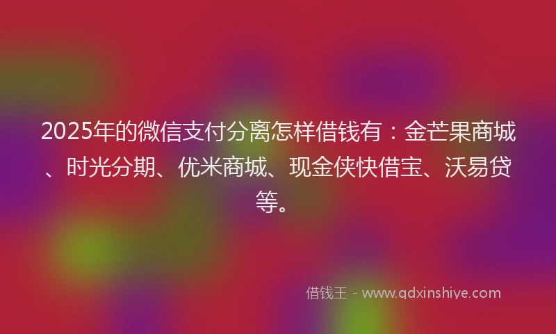 2025年的微信支付分离怎样借钱有：金芒果商城、时光分期、优米商城、现金侠快借宝、沃易贷等。