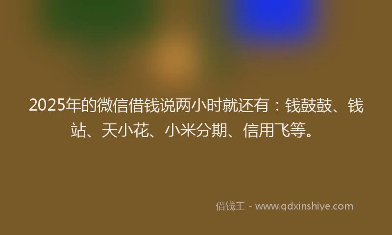 2025年的微信借钱说两小时就还有：钱鼓鼓、钱站、天小花、小米分期、信用飞等。