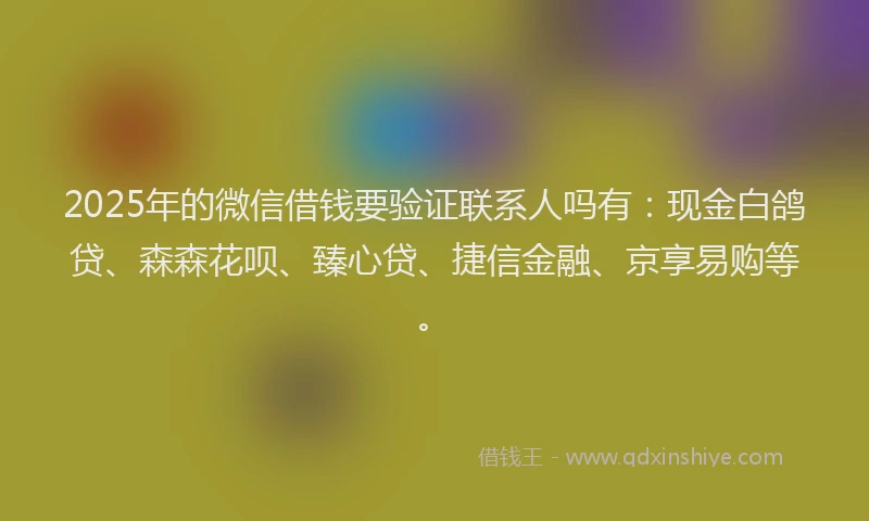 2025年的微信借钱要验证联系人吗有：现金白鸽贷、森森花呗、臻心贷、捷信金融、京享易购等。