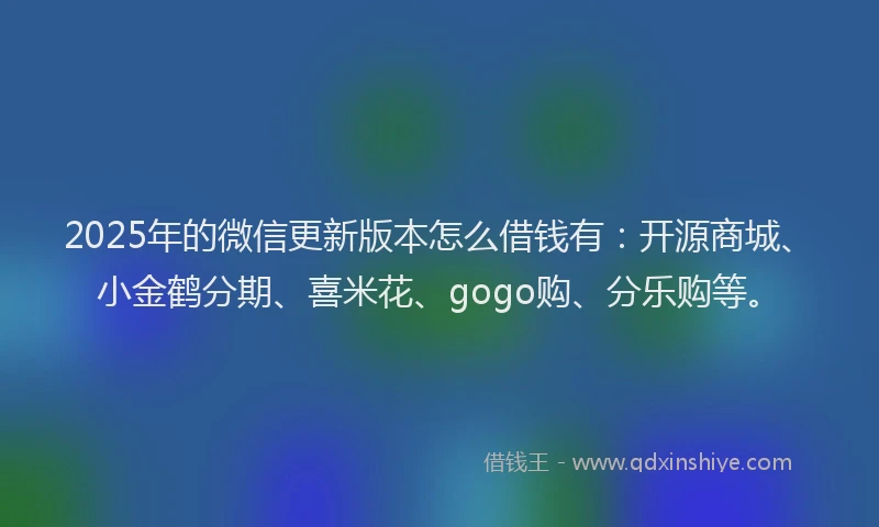 2025年的微信更新版本怎么借钱有：开源商城、小金鹤分期、喜米花、gogo购、分乐购等。