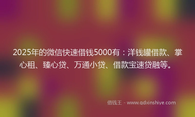 2025年的微信快速借钱5000有：洋钱罐借款、掌心租、臻心贷、万通小贷、借款宝速贷融等。