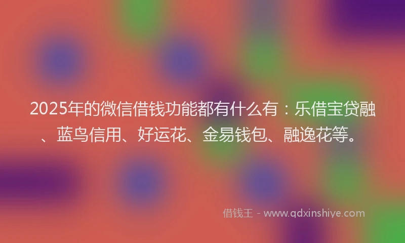 2025年的微信借钱功能都有什么有：乐借宝贷融、蓝鸟信用、好运花、金易钱包、融逸花等。