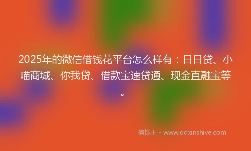 2025年的微信借钱花平台怎么样有：日日贷、小喵商城、你我贷、借款宝速贷通、现金直融宝等。