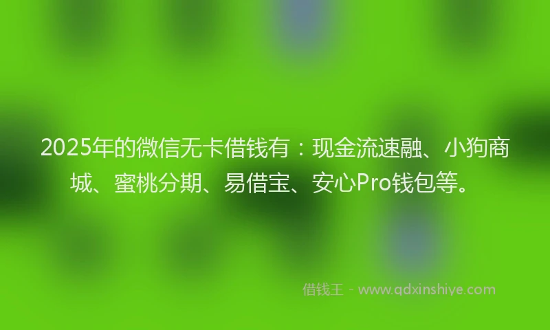 2025年的微信无卡借钱有：现金流速融、小狗商城、蜜桃分期、易借宝、安心Pro钱包等。
