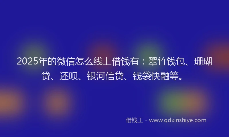 2025年的微信怎么线上借钱有：翠竹钱包、珊瑚贷、还呗、银河信贷、钱袋快融等。