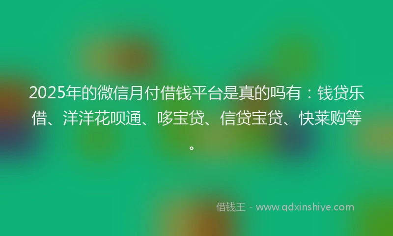2025年的微信月付借钱平台是真的吗有：钱贷乐借、洋洋花呗通、哆宝贷、信贷宝贷、快莱购等。