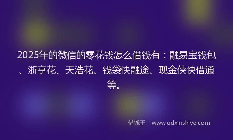 2025年的微信的零花钱怎么借钱有：融易宝钱包、浙享花、天浩花、钱袋快融途、现金侠快借通等。