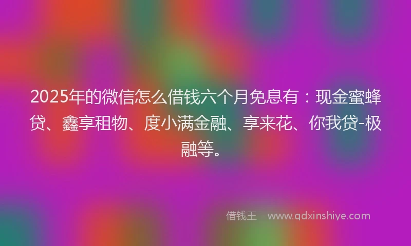 2025年的微信怎么借钱六个月免息有：现金蜜蜂贷、鑫享租物、度小满金融、享来花、你我贷-极融等。