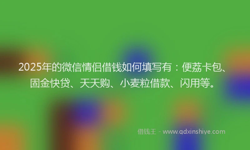 2025年的微信情侣借钱如何填写有：便荔卡包、固金快贷、天天购、小麦粒借款、闪用等。