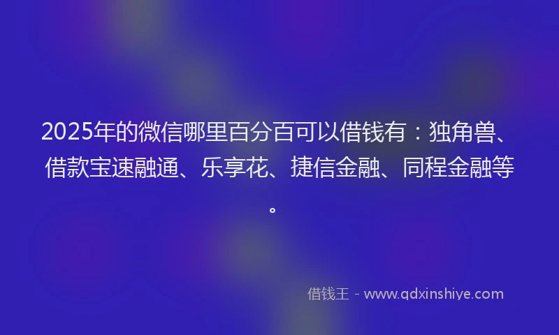 2025年的微信哪里百分百可以借钱有：独角兽、借款宝速融通、乐享花、捷信金融、同程金融等。