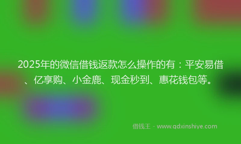 2025年的微信借钱返款怎么操作的有：平安易借、亿享购、小金鹿、现金秒到、惠花钱包等。
