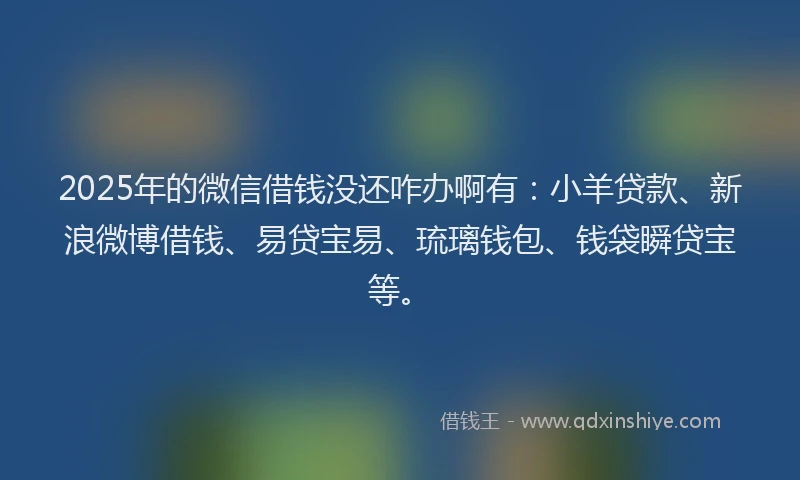 2025年的微信借钱没还咋办啊有：小羊贷款、新浪微博借钱、易贷宝易、琉璃钱包、钱袋瞬贷宝等。