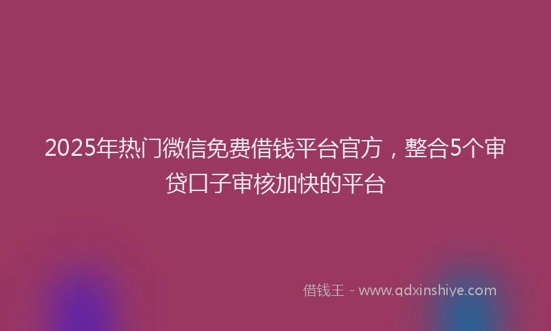 2025年热门微信免费借钱平台官方，整合5个审贷口子审核加快的平台