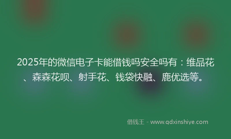 2025年的微信电子卡能借钱吗安全吗有：维品花、森森花呗、射手花、钱袋快融、鹿优选等。