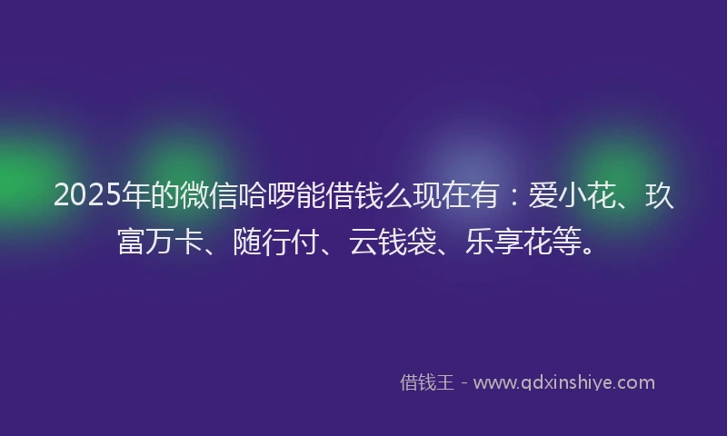 2025年的微信哈啰能借钱么现在有：爱小花、玖富万卡、随行付、云钱袋、乐享花等。