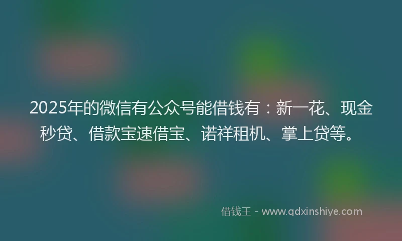 2025年的微信有公众号能借钱有：新一花、现金秒贷、借款宝速借宝、诺祥租机、掌上贷等。