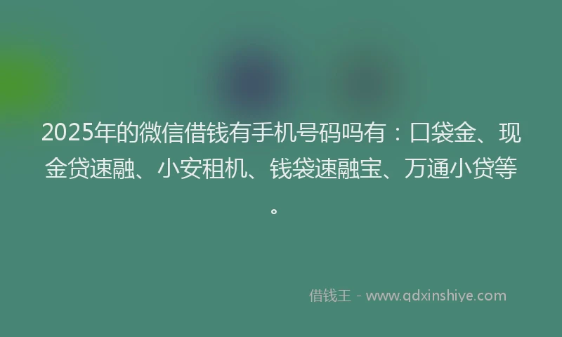 2025年的微信借钱有手机号码吗有：口袋金、现金贷速融、小安租机、钱袋速融宝、万通小贷等。