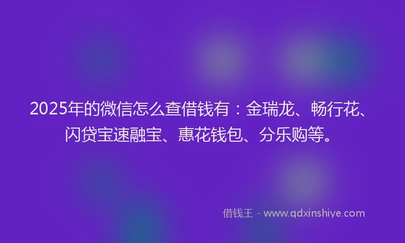 2025年的微信怎么查借钱有：金瑞龙、畅行花、闪贷宝速融宝、惠花钱包、分乐购等。