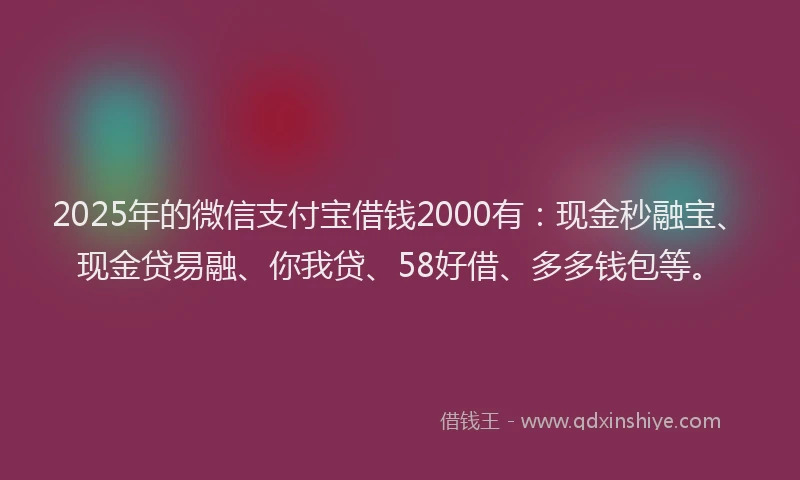 2025年的微信支付宝借钱2000有：现金秒融宝、现金贷易融、你我贷、58好借、多多钱包等。