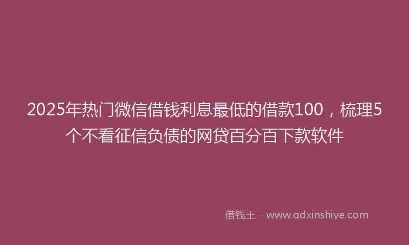 2025年热门微信借钱利息最低的借款100，梳理5个不看征信负债的网贷百分百下款软件