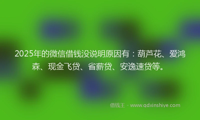 2025年的微信借钱没说明原因有：葫芦花、爱鸿森、现金飞贷、省薪贷、安逸速贷等。