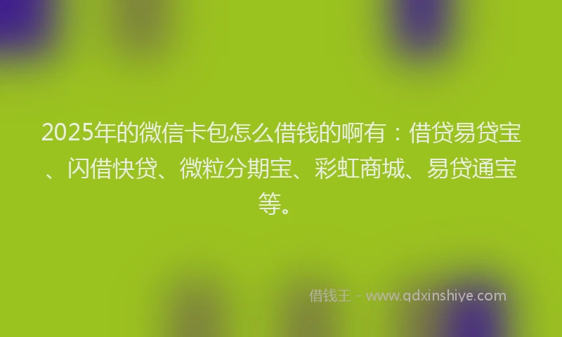 2025年的微信卡包怎么借钱的啊有：借贷易贷宝、闪借快贷、微粒分期宝、彩虹商城、易贷通宝等。