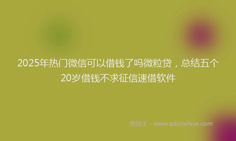 2025年热门微信可以借钱了吗微粒贷，总结五个20岁借钱不求征信速借软件