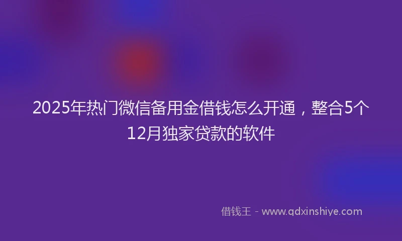 2025年热门微信备用金借钱怎么开通，整合5个12月独家贷款的软件