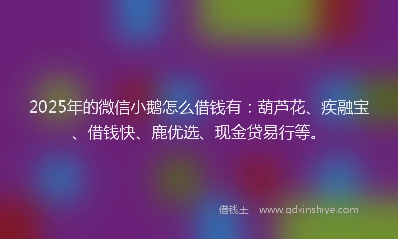 2025年的微信小鹅怎么借钱有：葫芦花、疾融宝、借钱快、鹿优选、现金贷易行等。