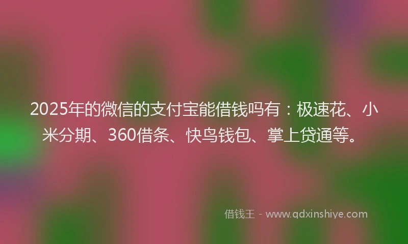 2025年的微信的支付宝能借钱吗有：极速花、小米分期、360借条、快鸟钱包、掌上贷通等。