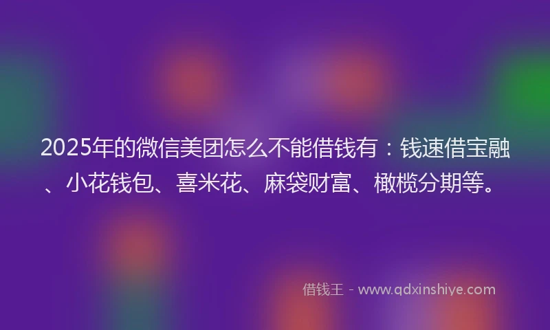 2025年的微信美团怎么不能借钱有：钱速借宝融、小花钱包、喜米花、麻袋财富、橄榄分期等。