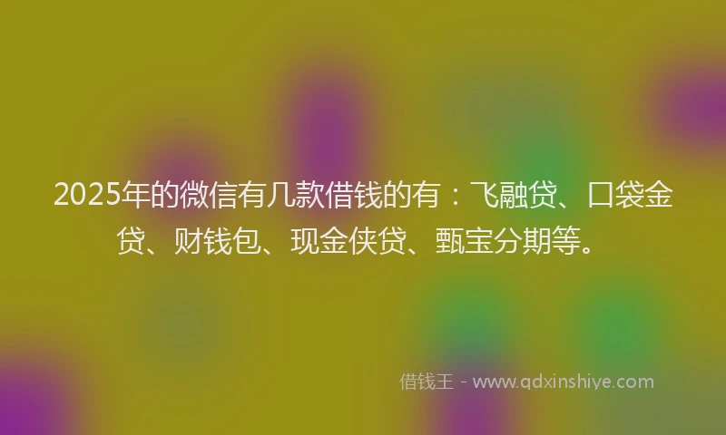 2025年的微信有几款借钱的有：飞融贷、口袋金贷、财钱包、现金侠贷、甄宝分期等。