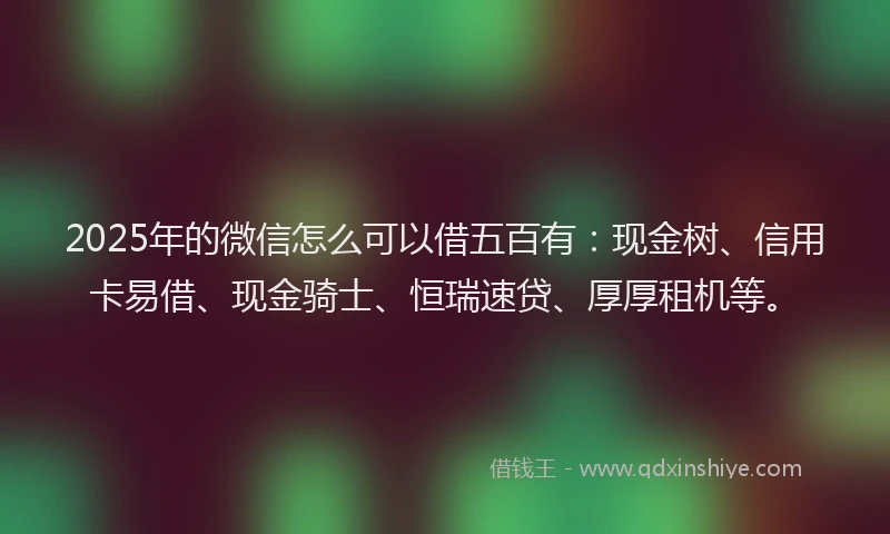 2025年的微信怎么可以借五百有：现金树、信用卡易借、现金骑士、恒瑞速贷、厚厚租机等。