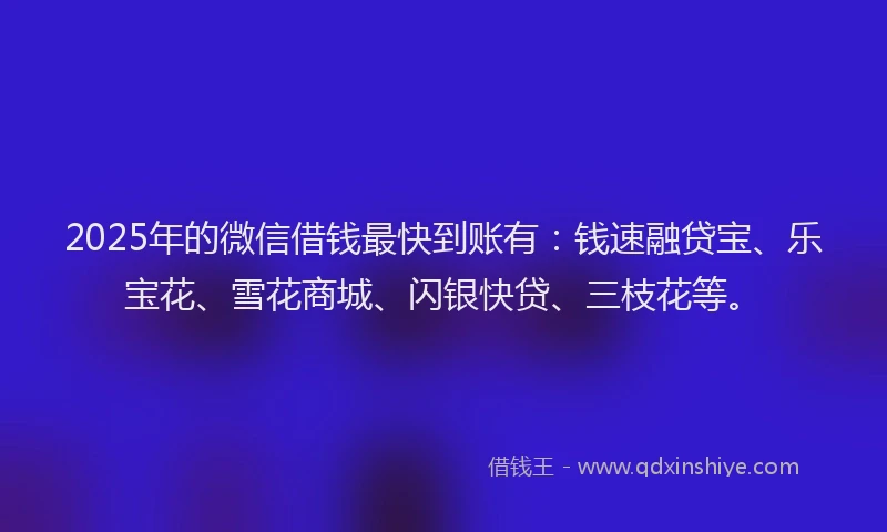 2025年的微信借钱最快到账有：钱速融贷宝、乐宝花、雪花商城、闪银快贷、三枝花等。