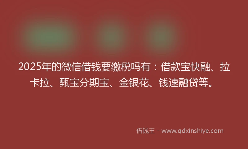 2025年的微信借钱要缴税吗有：借款宝快融、拉卡拉、甄宝分期宝、金银花、钱速融贷等。