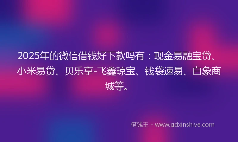 2025年的微信借钱好下款吗有：现金易融宝贷、小米易贷、贝乐享-飞鑫琼宝、钱袋速易、白象商城等。