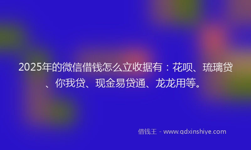 2025年的微信借钱怎么立收据有：花呗、琉璃贷、你我贷、现金易贷通、龙龙用等。