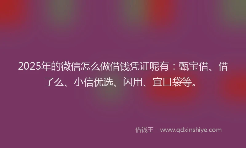 2025年的微信怎么做借钱凭证呢有：甄宝借、借了么、小信优选、闪用、宜口袋等。
