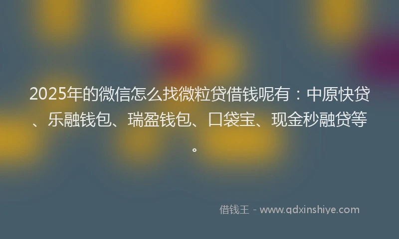 2025年的微信怎么找微粒贷借钱呢有：中原快贷、乐融钱包、瑞盈钱包、口袋宝、现金秒融贷等。