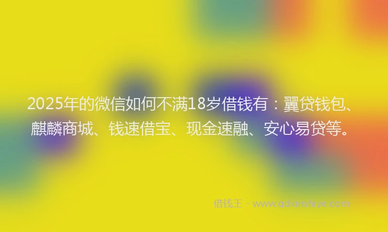2025年的微信如何不满18岁借钱有：翼贷钱包、麒麟商城、钱速借宝、现金速融、安心易贷等。