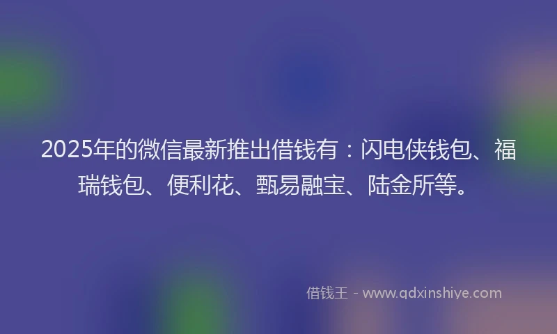 2025年的微信最新推出借钱有：闪电侠钱包、福瑞钱包、便利花、甄易融宝、陆金所等。