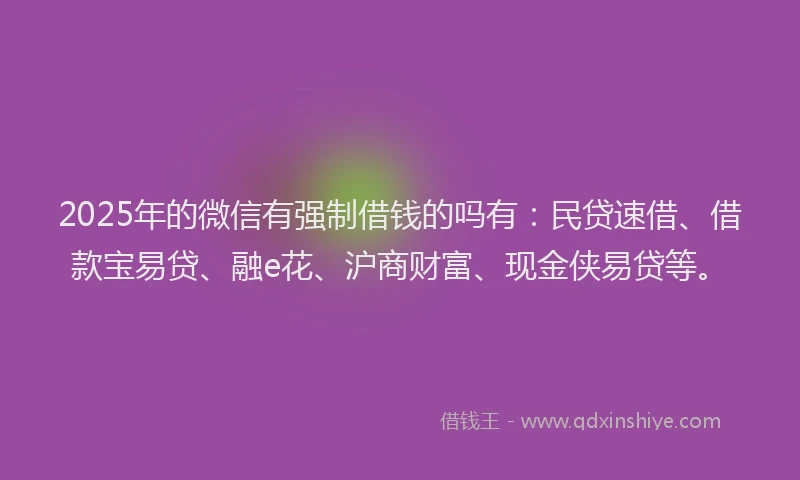 2025年的微信有强制借钱的吗有：民贷速借、借款宝易贷、融e花、沪商财富、现金侠易贷等。